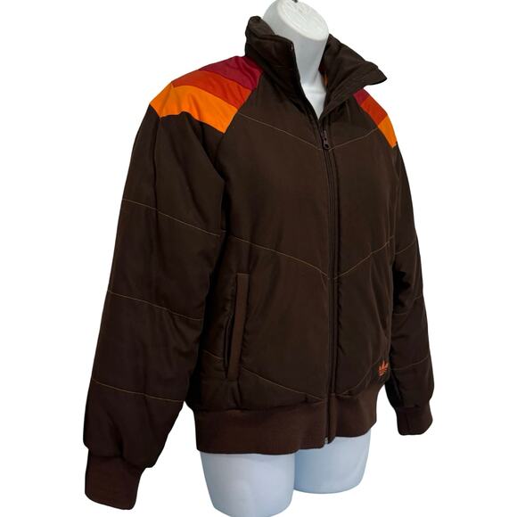 Adidas Brown Red Orange Chevron Embroidered Polar Bear Puffer Jacket size 38 / S - Picture 7 of 13